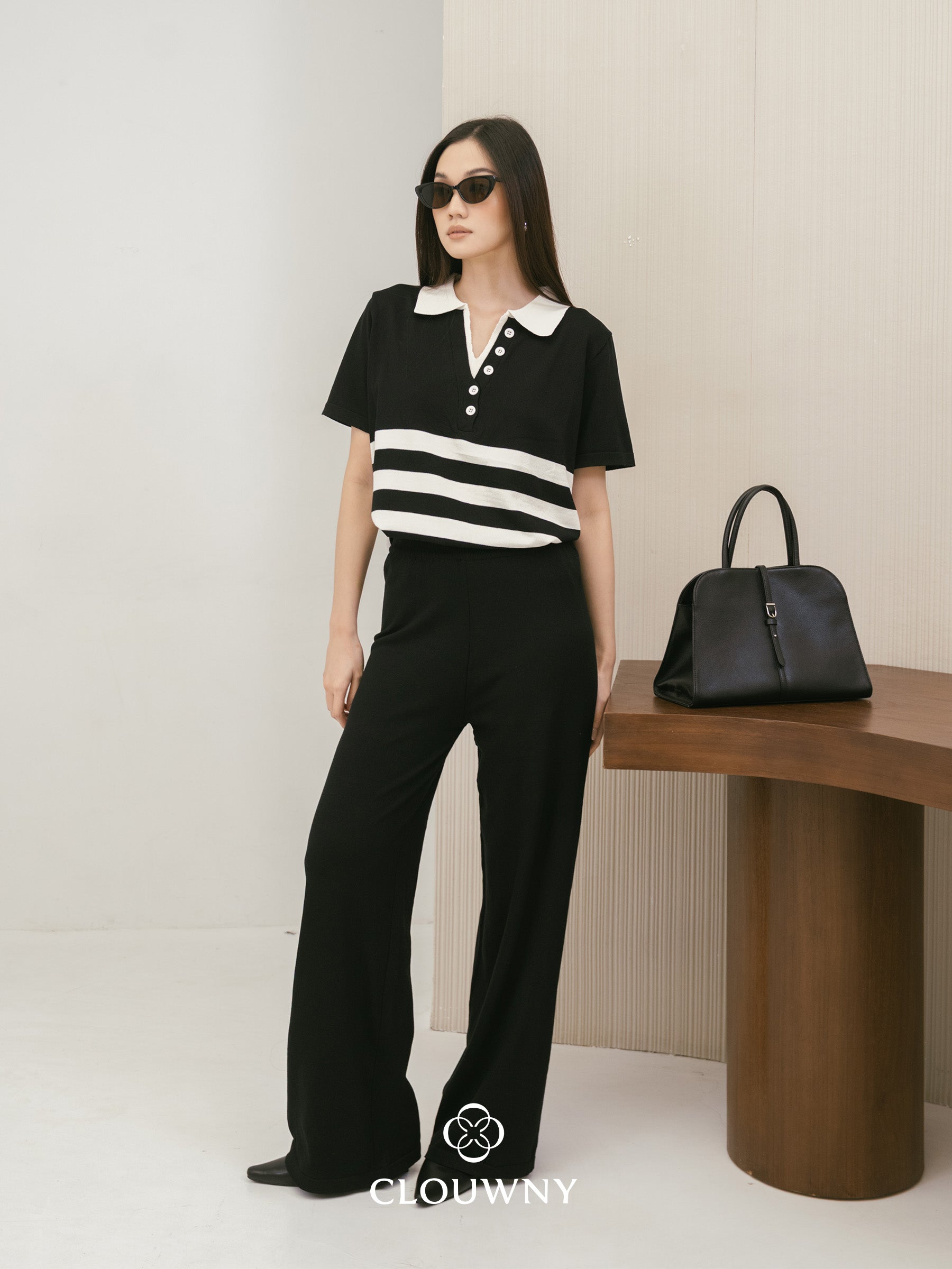 Omara Stripes Knit Set - Black